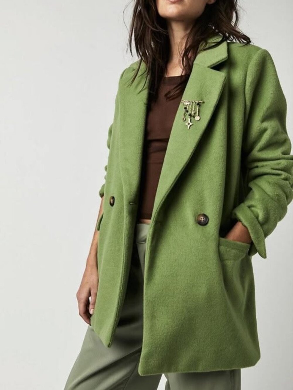 NWT Free People Women's Mari Blazer Peacoat Double Breasted Oversized Coat Small
